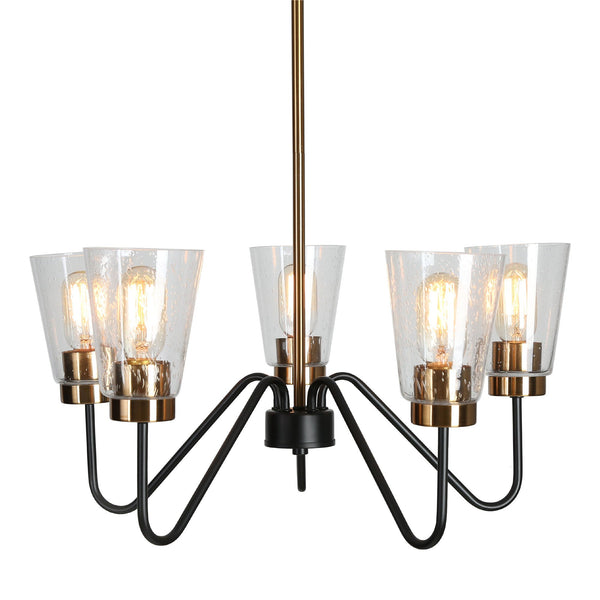 Tobey 22" Wide Brass and Black 5-Light Chandelier