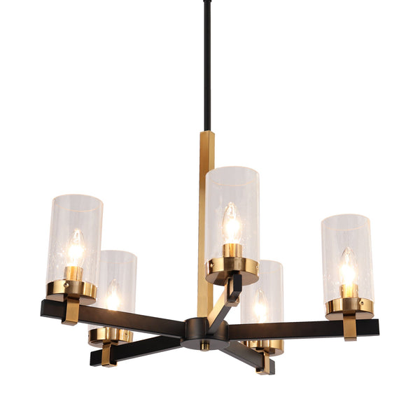Rudolf 22" Wide Black and Brass 5-Light Chandelier