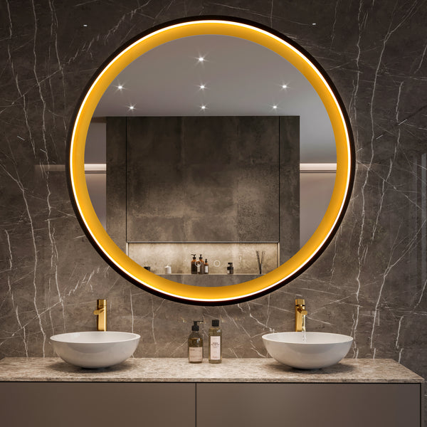 Black LED Round Dimmable Vanity Mirror